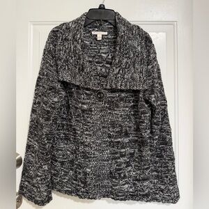 JM Collection Black & White Marled Shawl Collar Cardigan